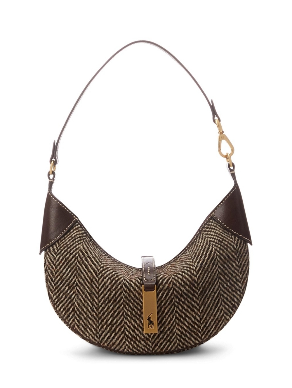 EXCELLENT RALPH LAUREN POLO ID HERRINGBONE WOOL TWEED SHOULDER BAG HOBO